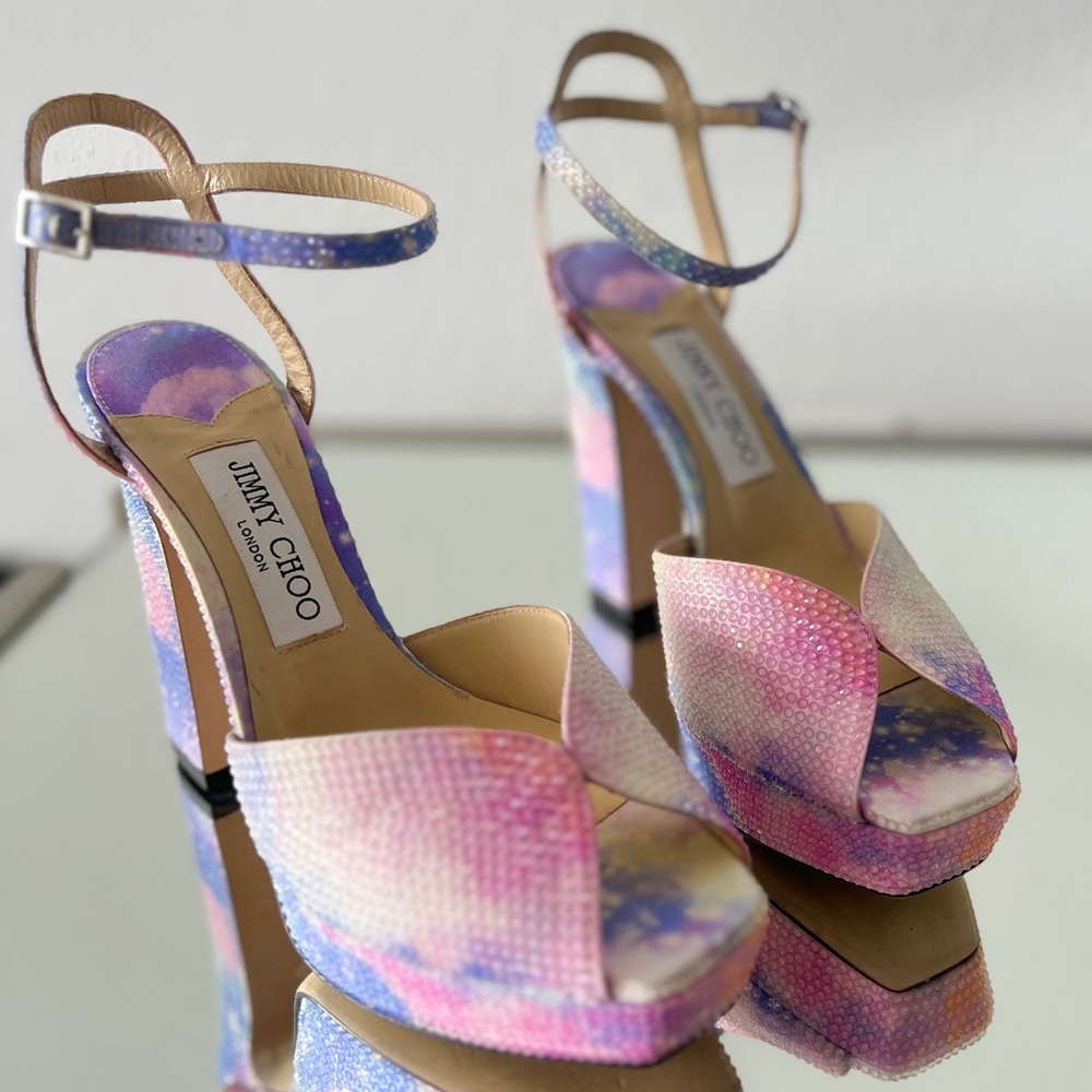 Jimmy Choo Sacaria Multicolor Crystal Platform Heels - Picture 14 of 16